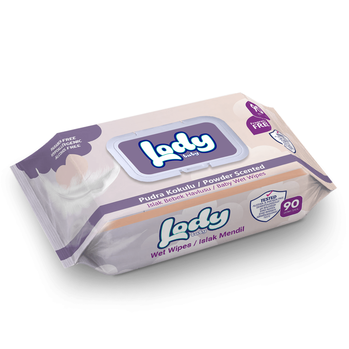 LODY WET WIPES POWDER Scented 90 Pieces