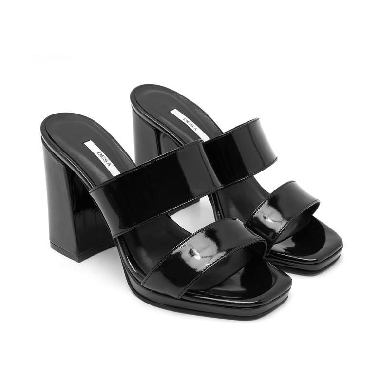 Ozzy Black Women’s Patent Leather Platform Slippers