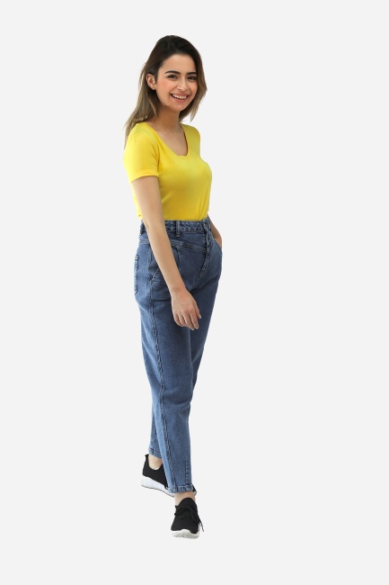 double button mom jeans