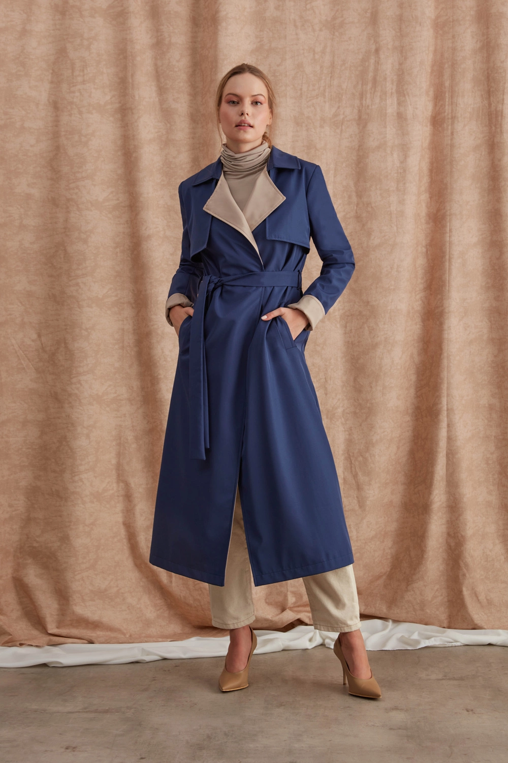 Indigo Trenchcoat with Colored Collars